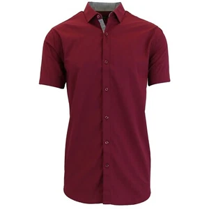 Mens Short Sleeve Dress Button Down Causal Shirt Fancy Solid Slim Fit (S-5XL) - Picture 1 of 11