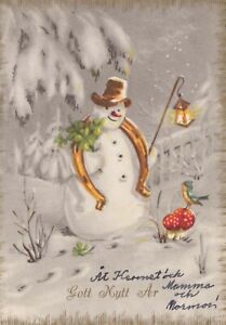 SCHNEEMANN Neujahr Weihnachten PFERDSHOE Vintage Postkarte CPSM #PAT866.D