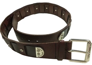 *Michael Kors* BELT MED BROWN SILVER Unisex Logo Rivets Thick Leather - Picture 1 of 15