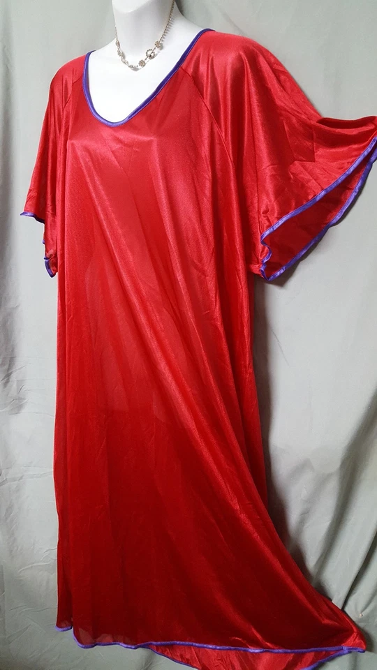 Comfort Choice Red Purple Nightgown Long Short  Sleeve Plus 6X 80" BUST B3G1 - Image 1 of 4