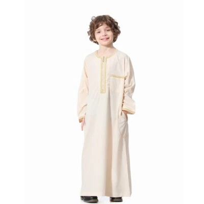 Niños Árabe Kaftan Niño Musulmán Bata Suelta Plato Ropa Islámica Oración De Colección Foto 1 de 4