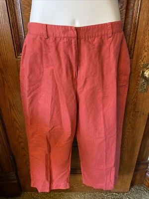 Emma James Women's Dark Coral-Red, Flat Front, Linen Blend Capri Pants, Sz 14 - Imagem 1 de 4