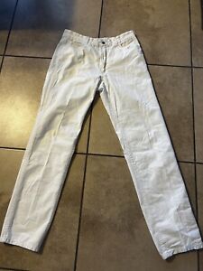 New Man Mens Pants 36x35 White Linen Denim Jeans Logo Fade Out Hand Dyed France