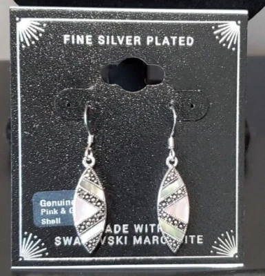 Pendientes colgantes Macys genuinos Swarovski marcasita rosa y gris enchapados en plata J0 Foto 1 de 2