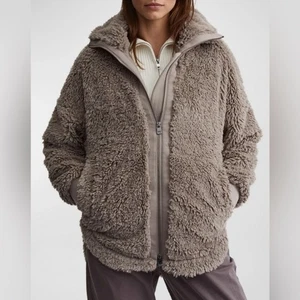 Varley Norfolk Jacke Teddyfleece Damen Größe XL schiefergrau hellbraun Reißverschluss - Bild 1 von 15