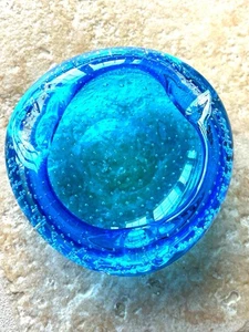 Vintage Turqouise Controlled Bubble Ashtray 4 1/2” - Picture 1 of 5
