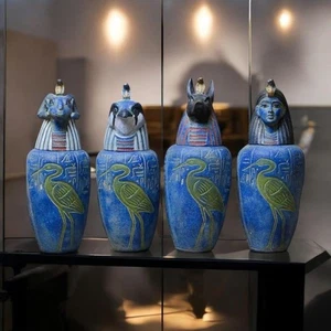 Rare Ancient Egyptian Canopic Jars Set BC Stone Burial Antique Collectible Art - Picture 1 of 8