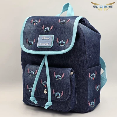 Mini Mochila Bolso Loungefly Disney Lilo & Stitch Bordado Azul Denim Nuevo Foto 1 de 4