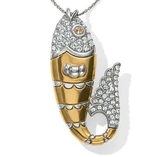 Brighton Ocean Dream Large Fish Gold Crystal Reversible Long Necklace NWTag