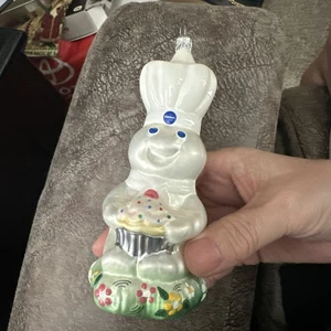 Vtg Pillsbury Dough Boy with Cupcake Kringle Glass Ornament by Kurt S. Adler 6" - Picture 1 of 5