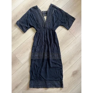 Stone Cold Fox Black Crochet Trim Midi Dress Open Back XS - Picture 1 of 6