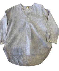 LL Bean Top 100% Linen Vintage Blue Pullover Tunic Boho Beach Coastal P Medium - Imagen 1 de 5