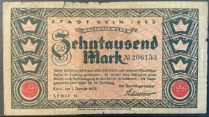 1923 GERMANY-KOLN PAPER MONEY - 10,000 MARK BANKNOTE! - Picture 1 of 2