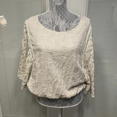 Nuevo con etiquetas Blusa Camisa Top Manga Ala Floral Marca Caballete Crema Cintura Elástica Talla L Foto 1 de 4