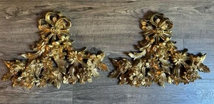 2 Piece Florentine Gilt Gold Wall Plaque Art Floral Bouquets Made in Italy - Picture 1 of 10