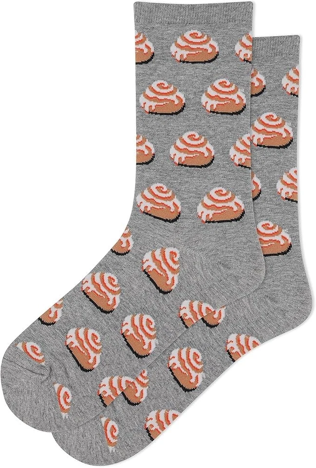 New Hot Sox Womens Cinnamon Roll Novelty Socks Shoe Size 4-10 Gray Iced Pastry - Image 1 of 1