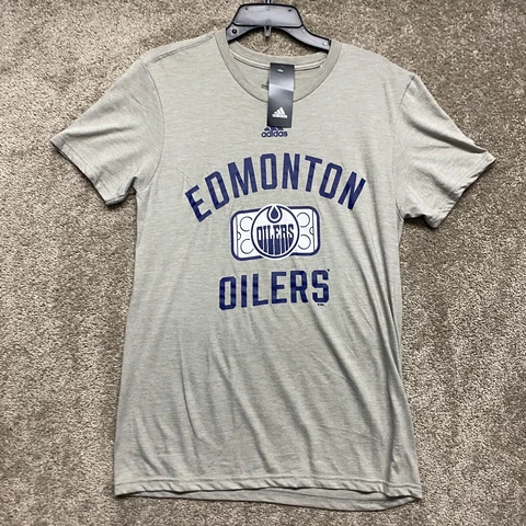 Edmonton Oilers Shirt Mens Small Gray Adidas Hockey NHL Short Sleeve Go To Mens Cover