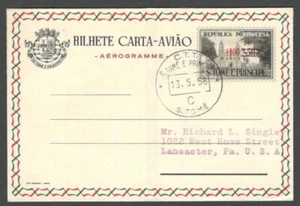 (AOP) San Thomas & Principe 1957 1e on 2.50e aerogramme FDC?. HG #FG5 - Picture 1 of 2