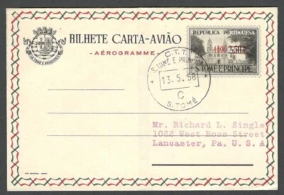 (AOP) San Thomas & Principe 1957 1e on 2.50e aerogramme FDC?. HG #FG5 - Image 1 of 2