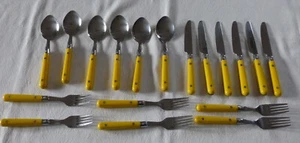 Besteck Set Messer Löffel Gabel 18-teilig gelb Edelstahl Nirosta Nieten - Bild 1 von 7
