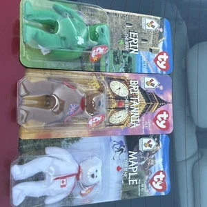 3 Beanie Babies Britannia, Erin, Arce El Oso McDonalds Set Vintage 99 Nuevo - Imagen 1 de 13