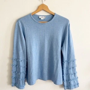 Vineyards vines blue 100% cotton fringe sleeve sweater size XL - Picture 1 of 6