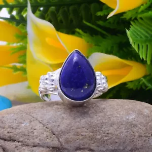 Brillante Azul Lapislázuli Gema 925 Plata de Ley Handmade Anillo Todo Talla - Imagen 1 de 3
