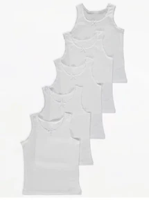 5 Girls White Vest School Vests Tops Underwear 100% Cotton Age 1-15 Year - Picture 1 of 2