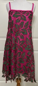 NWT Alex Marie sz 6 fuchsia pink green maya lace palm tree shift dress $168 - Picture 1 of 6