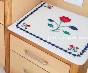 Mesa de mármol blanco de 18"" centro café lateral malaquita incrustación decoración mosaico q35 - Imagen 1 de 4