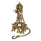 Handcrafted Brass Krishna Hanging Diya With Bells For Diwali Temple & Pooja