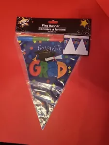 NEW CONGRATS GRAD Graduation Plastic FLAG Banner 12 FOOT BUNTING MULTICOLOR - Picture 1 of 6