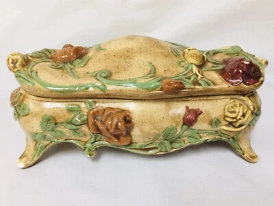 古董新艺术风格饰品珠宝盒大号10英寸3D玫瑰意大利法国风格 — 第 1/4 张图片