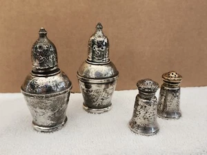 4 antike Sterlingsilber Salz- und Pfefferstreuer 2 gewichtet 2 ungewichtet - Bild 1 von 7