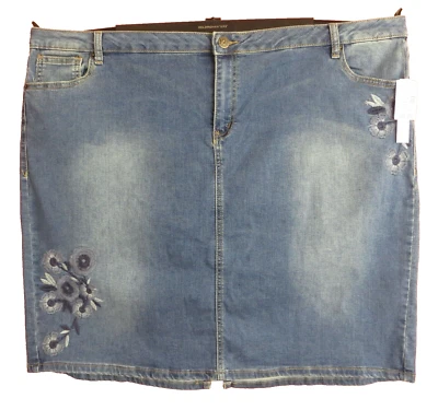 SK17492- NUEVO CON ETIQUETAS DRESSBARN Mujer Algodón Demin Falda Lápiz Bordada Talla 24 Foto 1 de 4