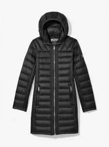 NWT Michael Kors Women's Puffer Jacket Black Down Quilted Coat Hood Sz S M $295 - Picture 1 of 11