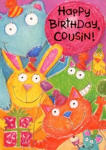 Cute HAPPY BIRTHDAY COUSIN Card, Crayon Animals Balloon by Gibson Greetings +✉ - Picture 1 of 5