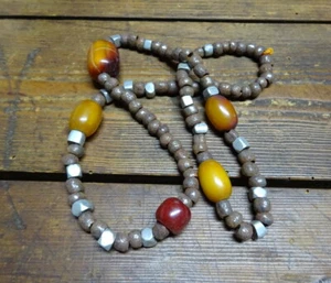 Phenolic Resin Necklace Antique Tribal  Mixed Metal & Ethiopian "African Amber" - Picture 1 of 12