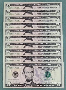SET of 10 USA $5 2017A Five Dollar Bill Banknote (J) KCMO SERIES Mint UNC - Picture 1 of 6