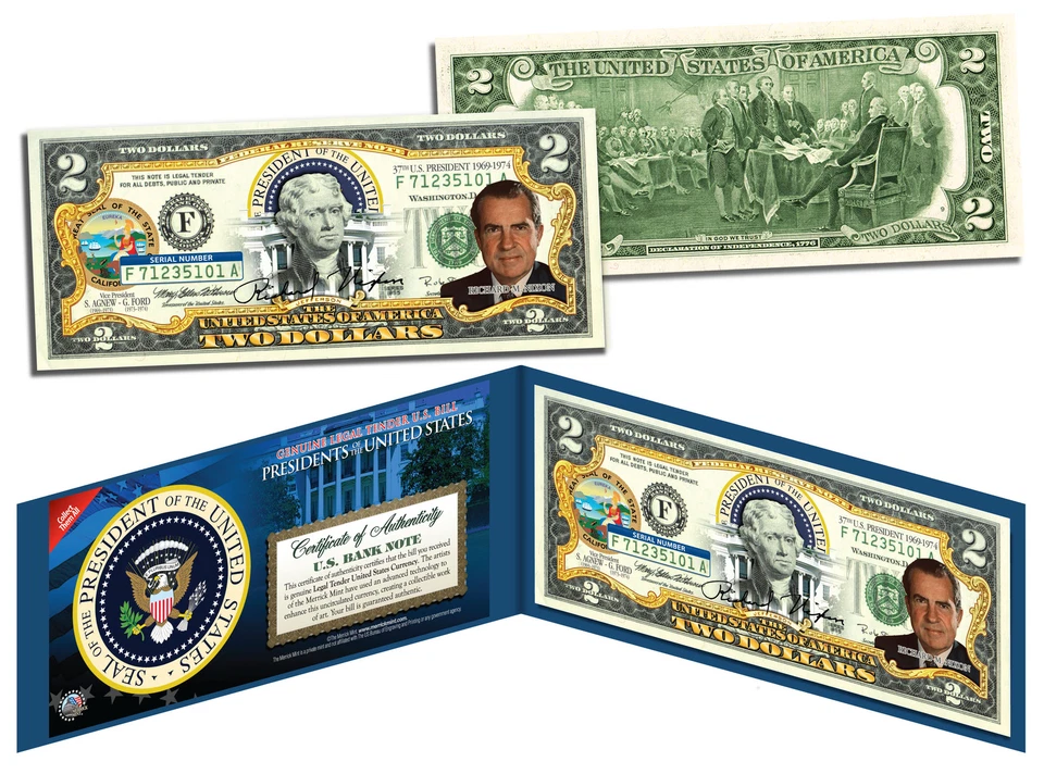 RICHARD NIXON * President 1969-1974 * Colorized $2 Bill US Genuine Legal Tender - Image 1 of 3