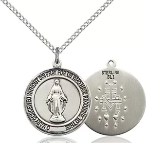 Sterling Silver Miraculous Medal Pendant Necklace 18" Chain GiftBox - Picture 1 of 2