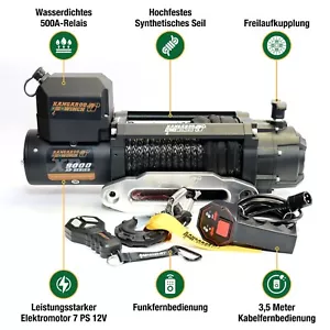 Schnelle elektrische Seilwinde Kangaroo Winch K9000XP Kunststoffseil 12V 4x4 - Bild 1 von 12