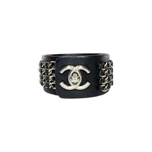 Chanel Schwarz Silber Kette Breit Drehverschluss Manschette - Bild 1 von 3