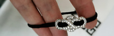 Women's Signed Givenchy S925 Black Cord White Crystal Bracelet