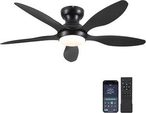 Ceiling Fans with Lights, 46 Inch Modern Black Low Profile Ceiling Fan with Ligh - Picture 1 of 9
