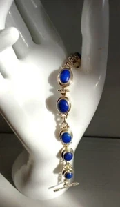 Lapis Lazuli Link Bracelet ~ Marked 925 ~ Mexico (?) ~ 7.25" x 24mm ~ Wt.  2.65g - Picture 1 of 17