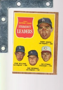 1962 Topps #60 NL StrikeoutLeaders Koufax/Drysdale O/C VGEX+/EX No Creases SHARP - Picture 1 of 2