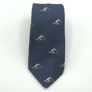 Vintage LL Bean Men's Blue Embroidered XC Skier Ski Necktie Tie Script Logo - Picture 1 of 7