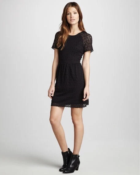 Free People Women’s Candy Woven Black Lace Dress Short Sleeve Size 6 - Image 1 of 4