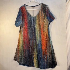 Azalea Firmiana-Blue Green Black Orange Shirt Sleeve Knit Top Tunic-XL - Picture 1 of 10